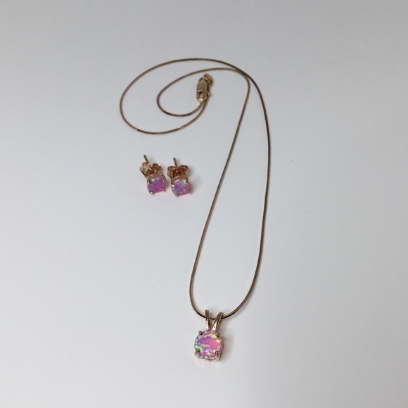 Rose GP Pink Opal Earring/Necklace Set - Picture 12 of 16
